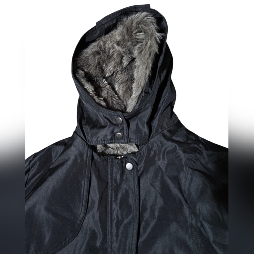 Black Hooded Outerwear Womens L Parka 4 In 1 Removable Liner Reversible Faux Fur - Picture 4 of 14